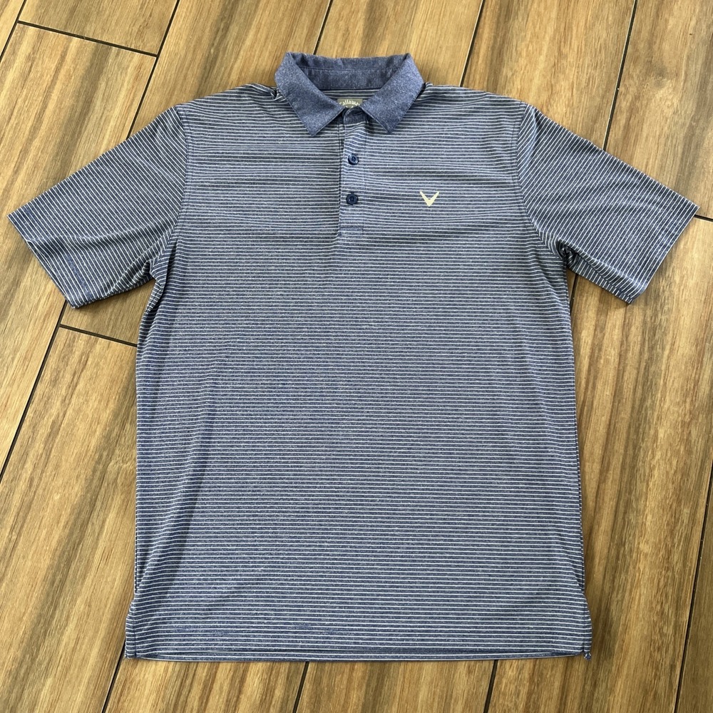 Callaway Mens Opti Dri Short Sleeve Blue Striped Polo Shirt Size Medium
